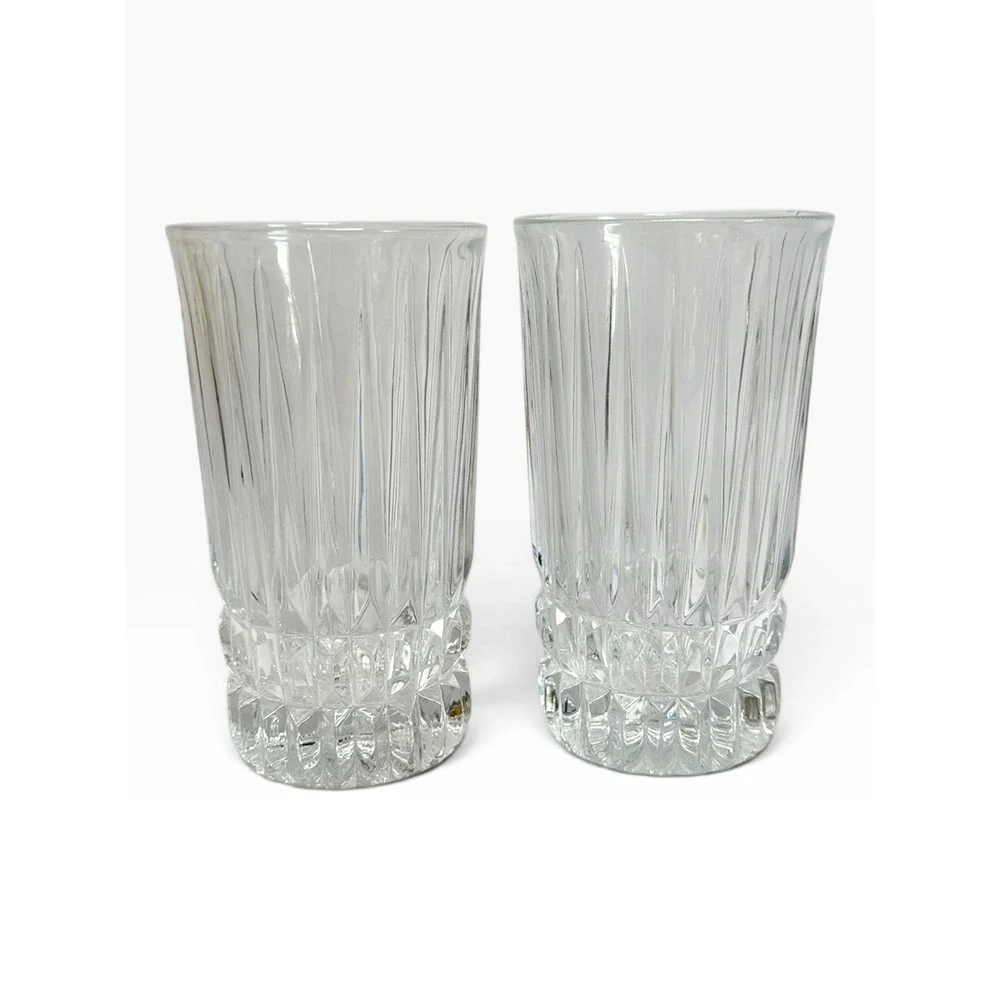 Set of 2 Fostoria Heritage Highball Tumbler Clear Cut Glass Vintage